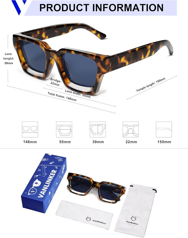 VANLINKER Thick Square Sunglasses for Men Women Retro Chunky Rectangle Shades UV400 Protection VL9731 - Image 5